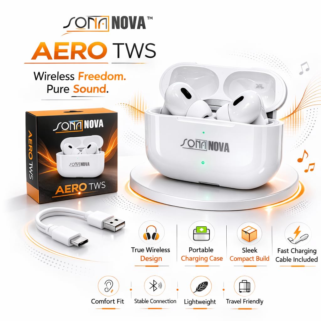 Aero TWS Wireless Earbuds, Bluetooth 5.3, 25H Playtime, Fast Charging