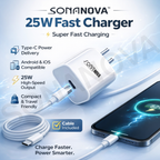 SONANOVA Fast Charger 25W  Wide Compatibility for Smartphones & Tablets | Type-C Supported