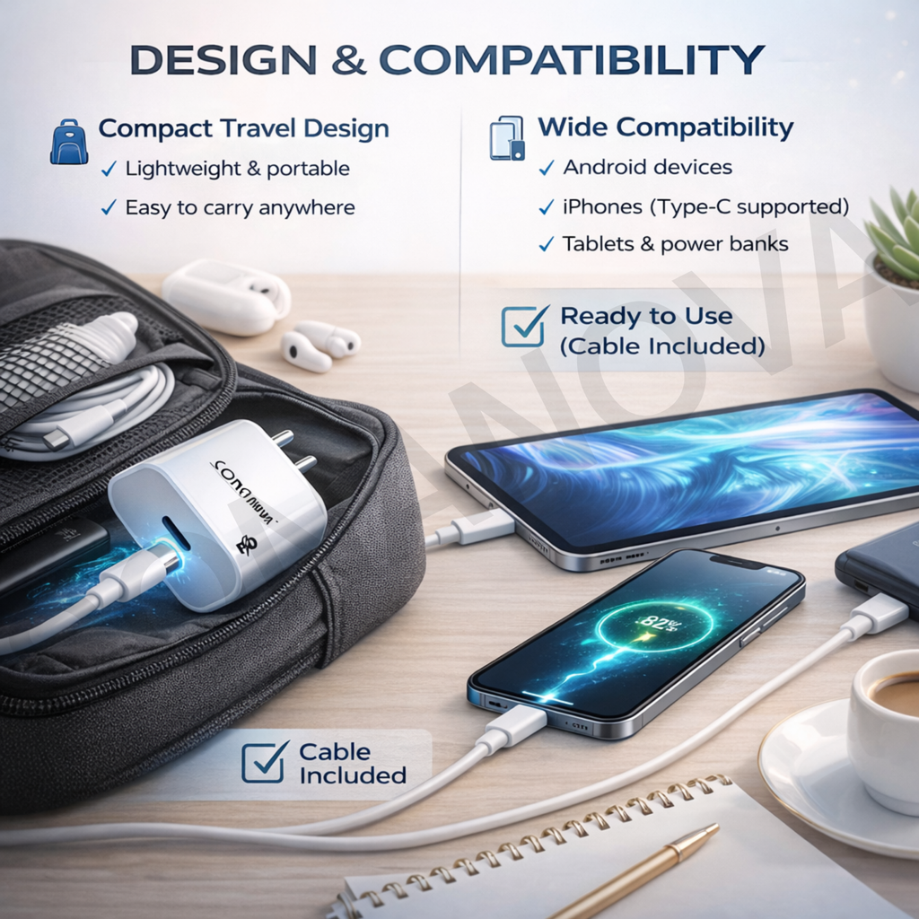 SONANOVA Fast Charger 25W  Wide Compatibility for Smartphones & Tablets | Type-C Supported
