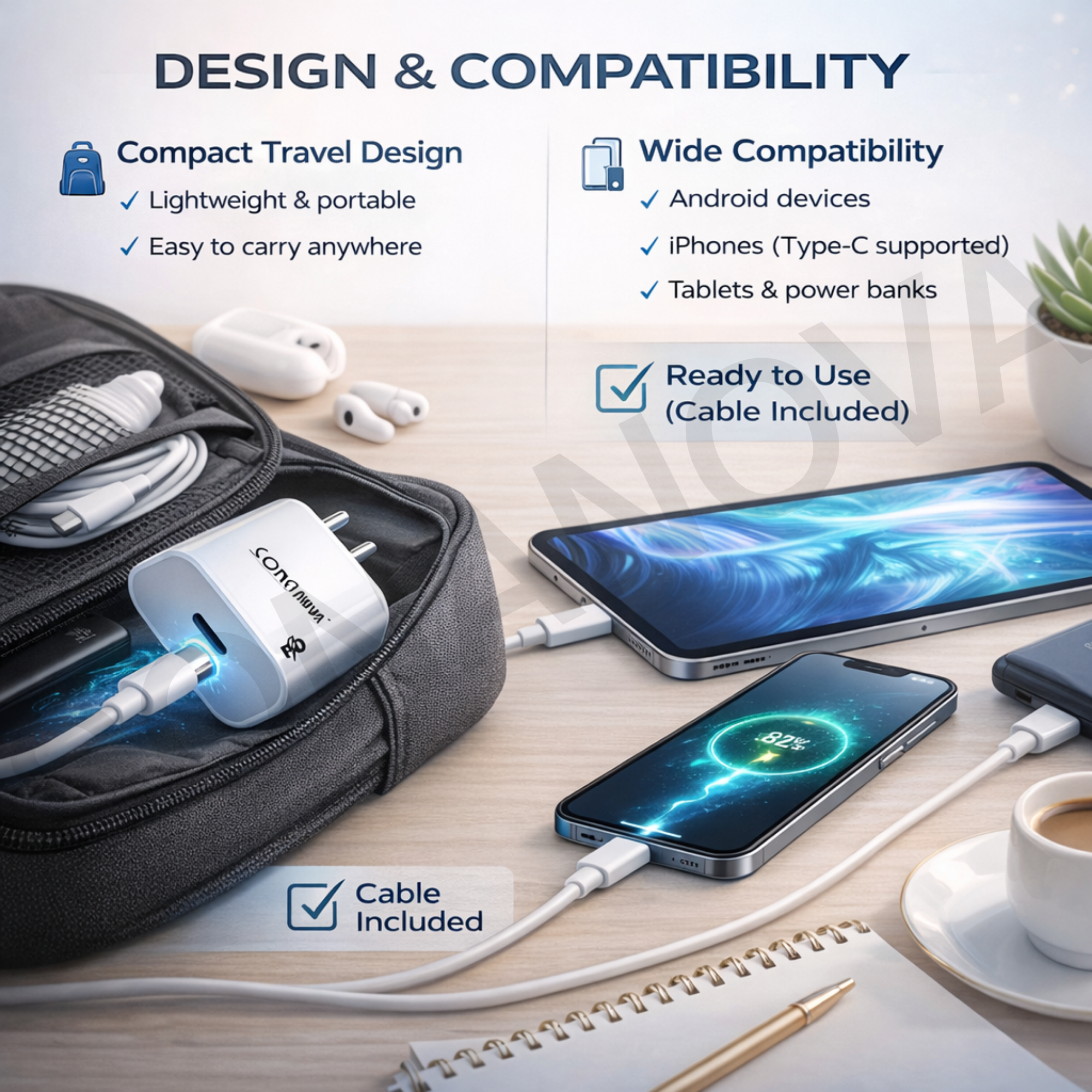 SONANOVA Fast Charger 25W  Wide Compatibility for Smartphones & Tablets | Type-C Supported