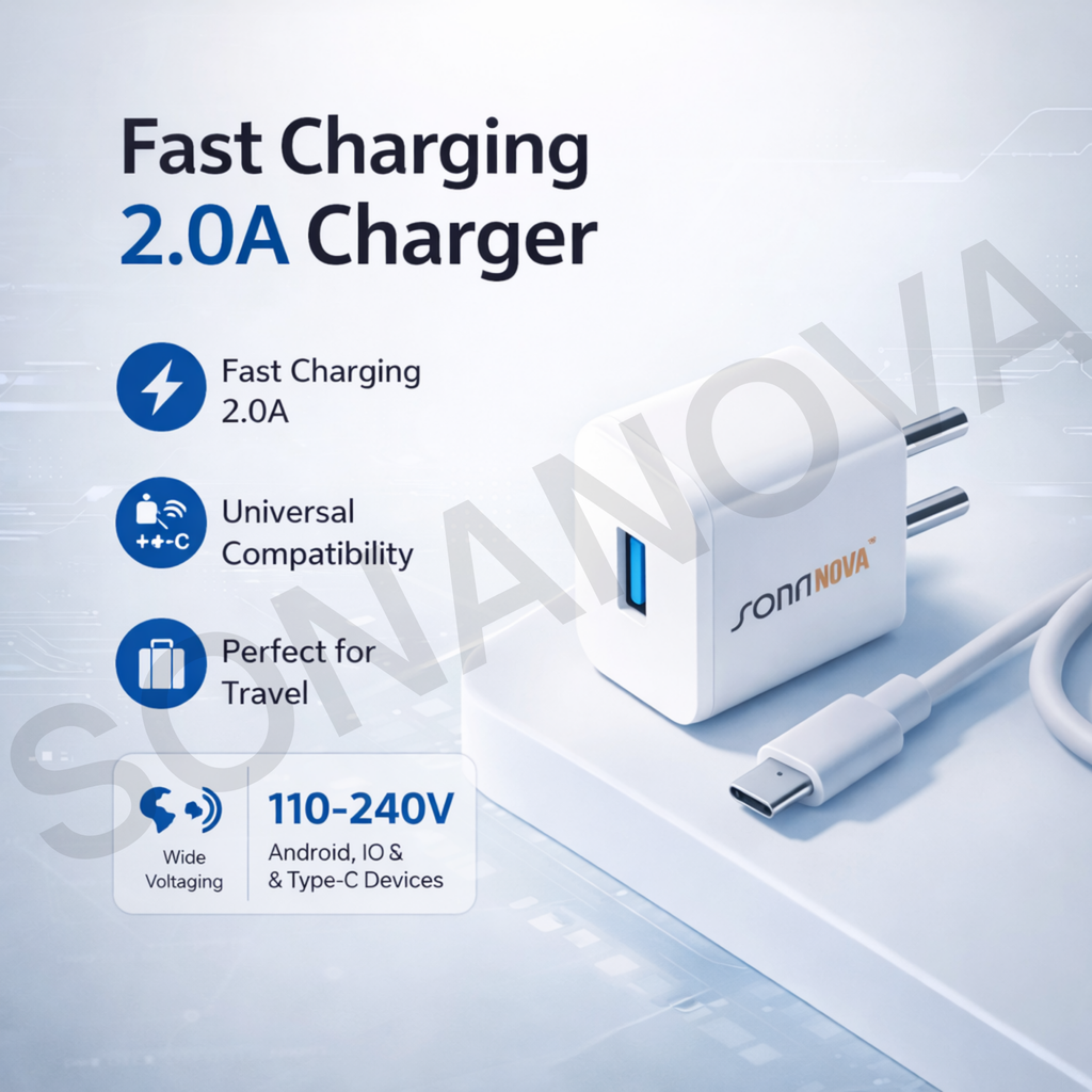 SONANOVA 2.0A Fast Charging USB Wall Charger | 110-240V Wide Voltage