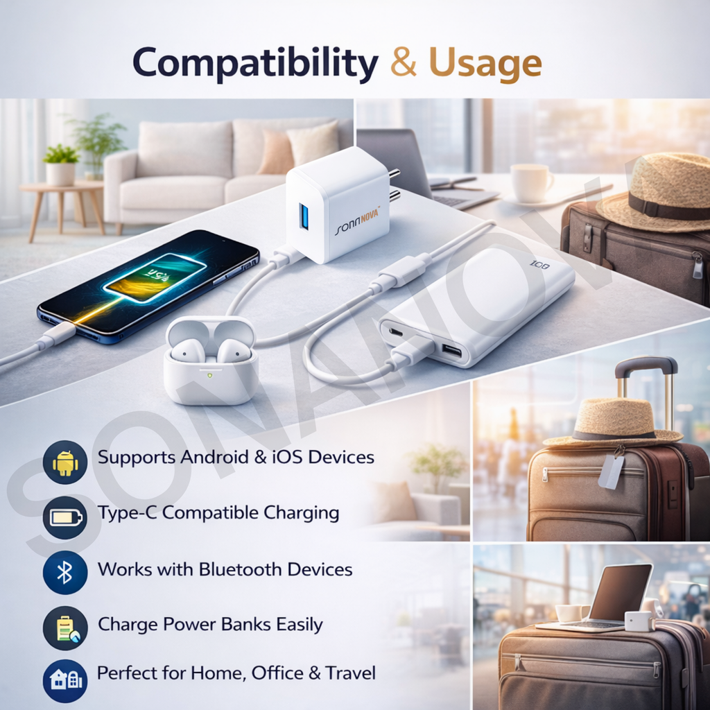 SONANOVA 2.0A Fast Charging USB Wall Charger | 110-240V Wide Voltage