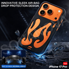 Flame Design iPhone 17 Pro Case, Premium Shockproof Protective Case, Stylish Black & Orange Fire Design