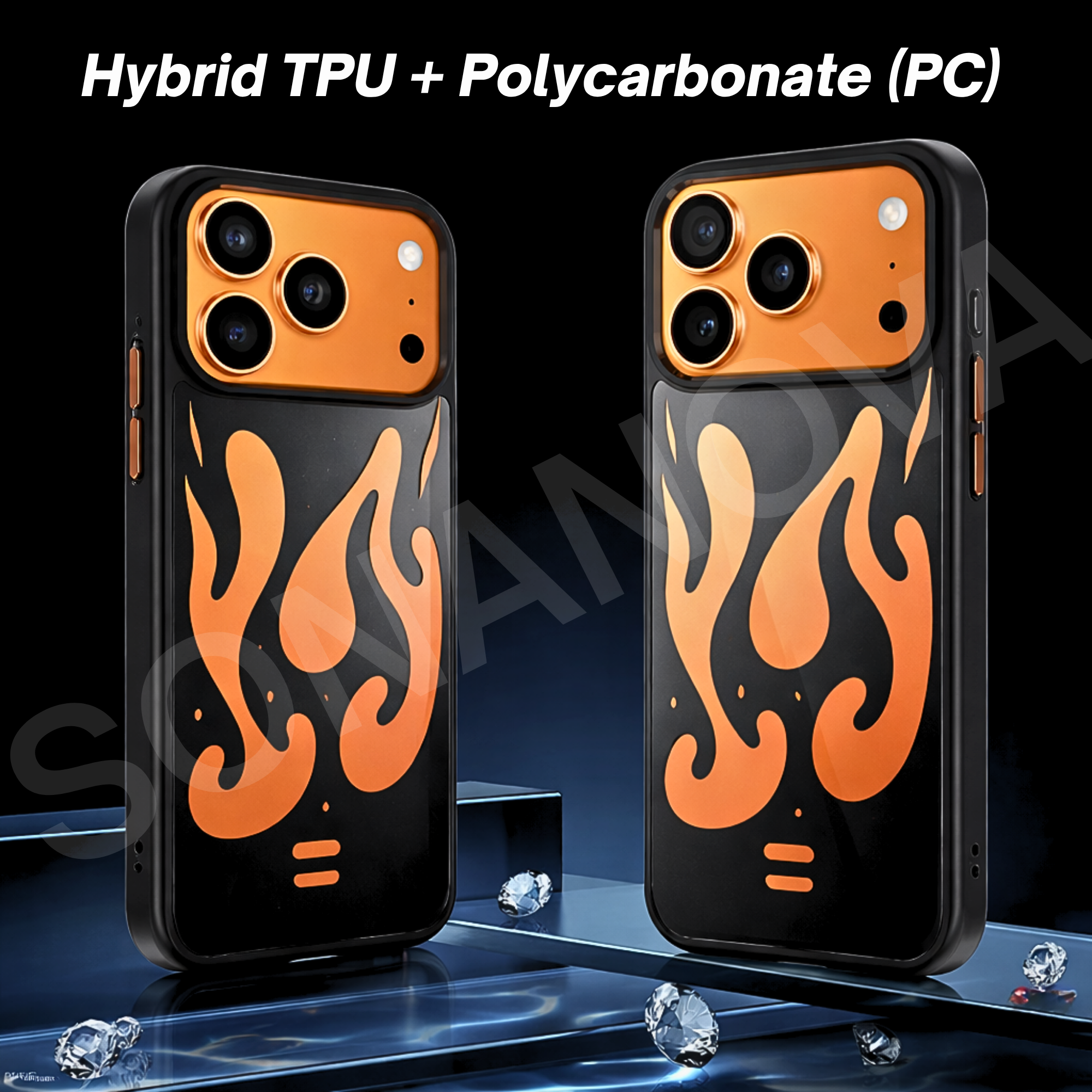 Flame Design iPhone 17 Pro Case, Premium Shockproof Protective Case, Stylish Black & Orange Fire Design
