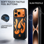 Flame Design iPhone 17 Pro Case, Premium Shockproof Protective Case, Stylish Black & Orange Fire Design