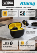 Sona Nova Atomy TWS Wireless Earbuds: 25 Hours Playtime, Ultra-Deep Bass, Bluetooth 5.3 & Smart Touch Controls
