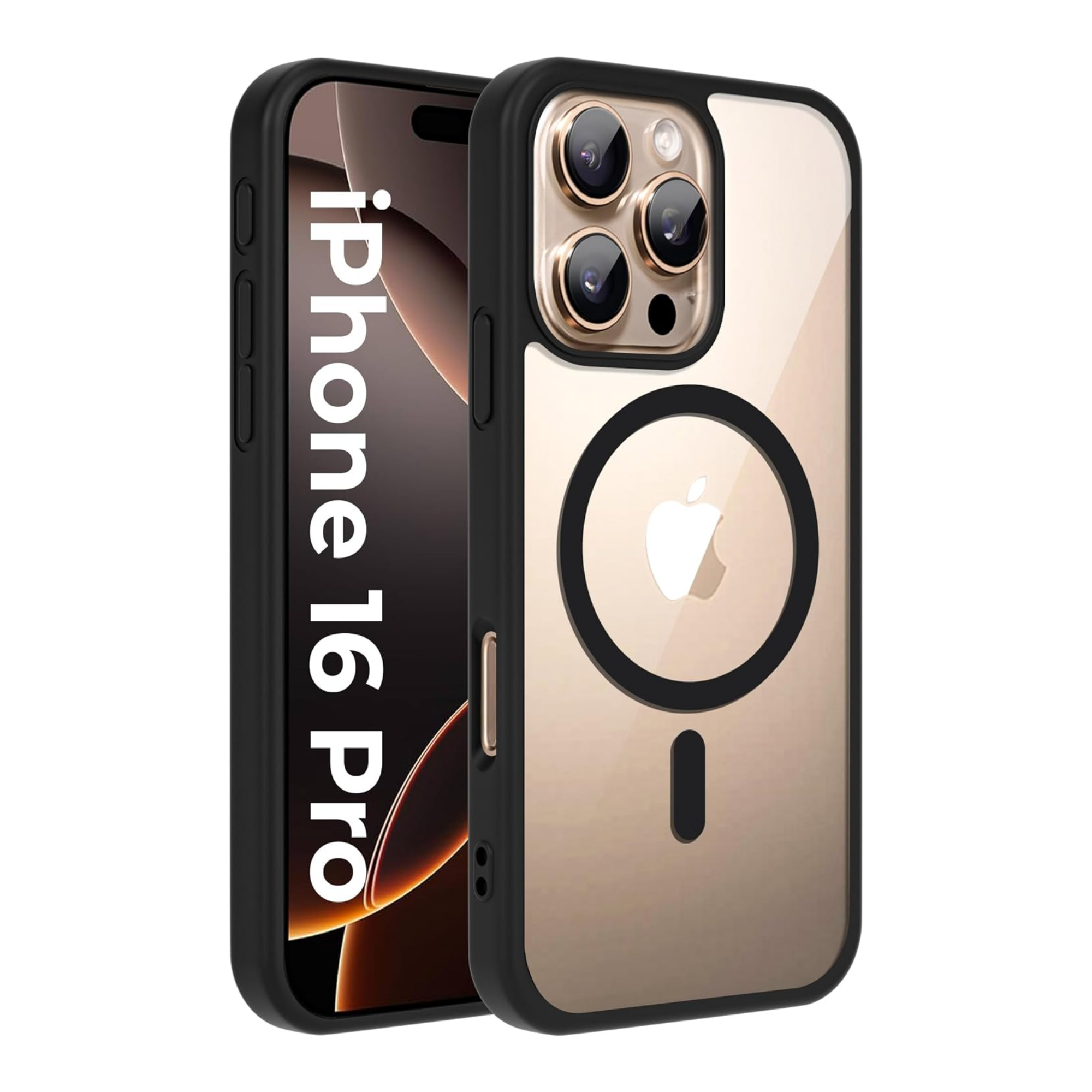 MagSafe Compatible iPhone 16 Pro Case, Clear & Gold Design, Shockproof, Slim Fit, Durable Protective Case with Wireless Charging, Anti-Scratch, Easy Grip
