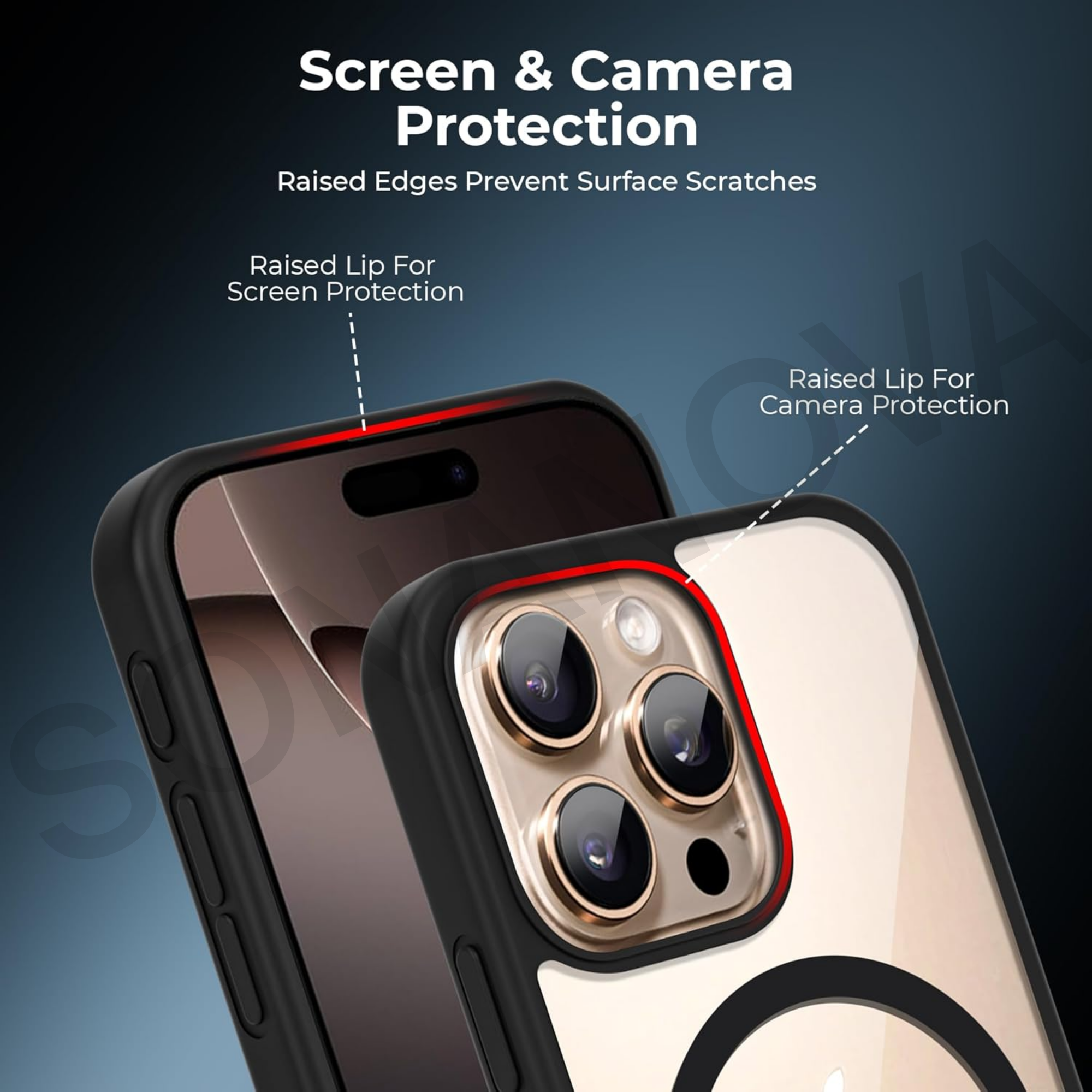 MagSafe Compatible iPhone 16 Pro Case, Clear & Gold Design, Shockproof, Slim Fit, Durable Protective Case with Wireless Charging, Anti-Scratch, Easy Grip