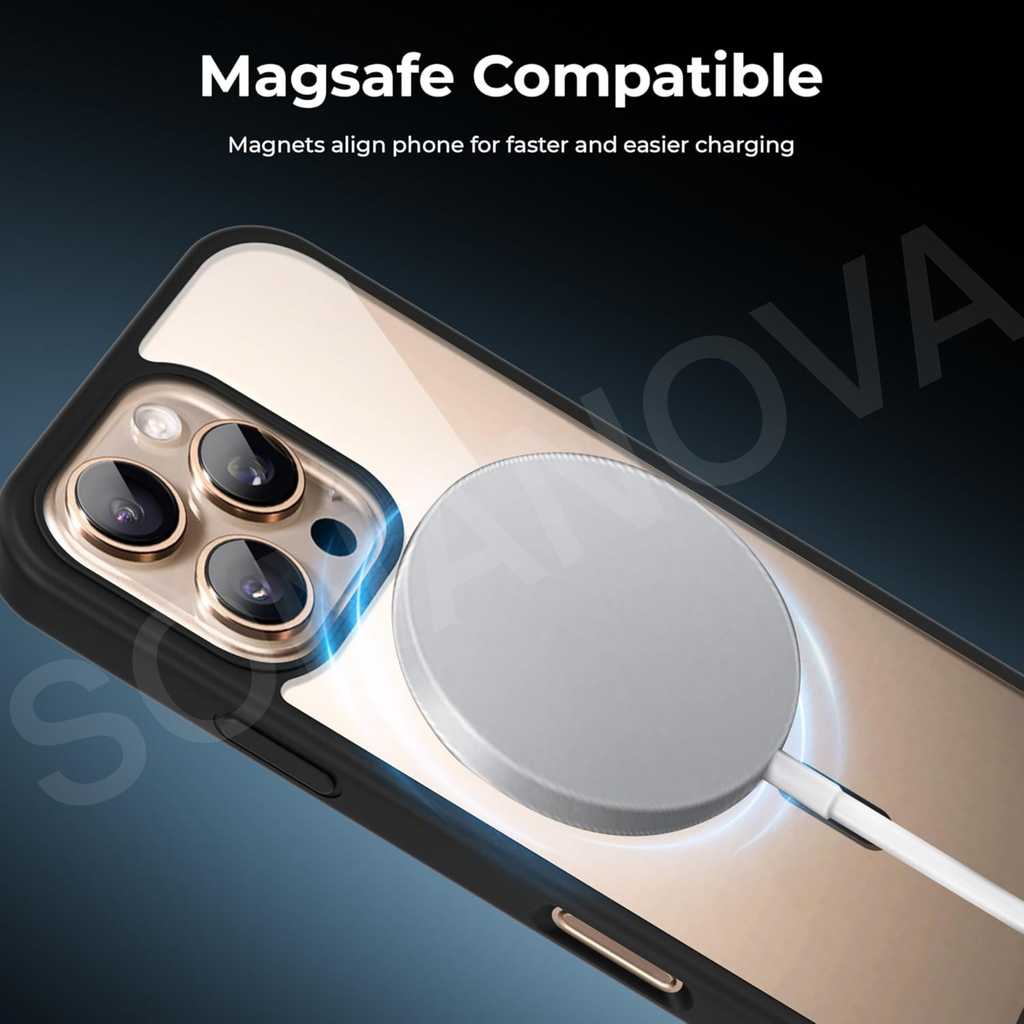 MagSafe Compatible iPhone 16 Pro Case, Clear & Gold Design, Shockproof, Slim Fit, Durable Protective Case with Wireless Charging, Anti-Scratch, Easy Grip