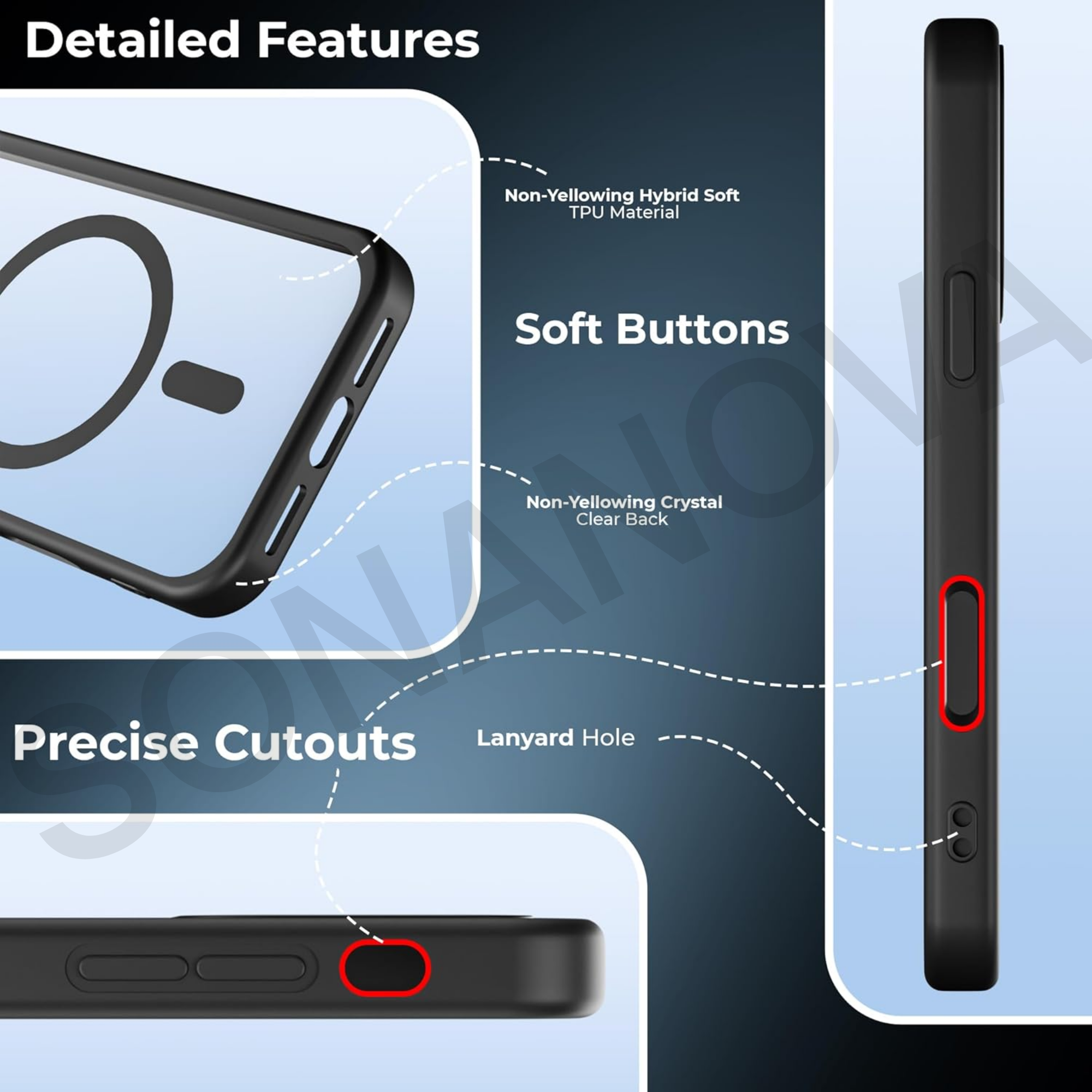 MagSafe Compatible iPhone 16 Pro Case, Clear & Gold Design, Shockproof, Slim Fit, Durable Protective Case with Wireless Charging, Anti-Scratch, Easy Grip