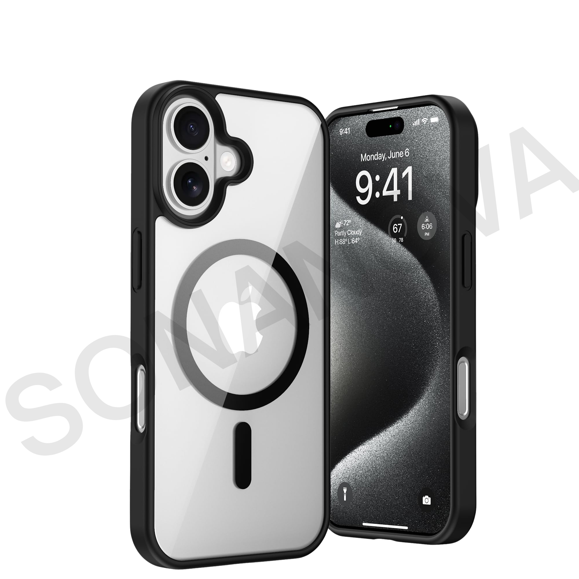 MagSafe Compatible iPhone 16 Case, Transparent & Slim Design, Shockproof, Durable, Anti-Scratch, Black Border