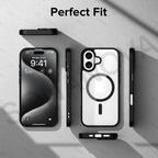 MagSafe Compatible iPhone 16 Case, Transparent & Slim Design, Shockproof, Durable, Anti-Scratch, Black Border