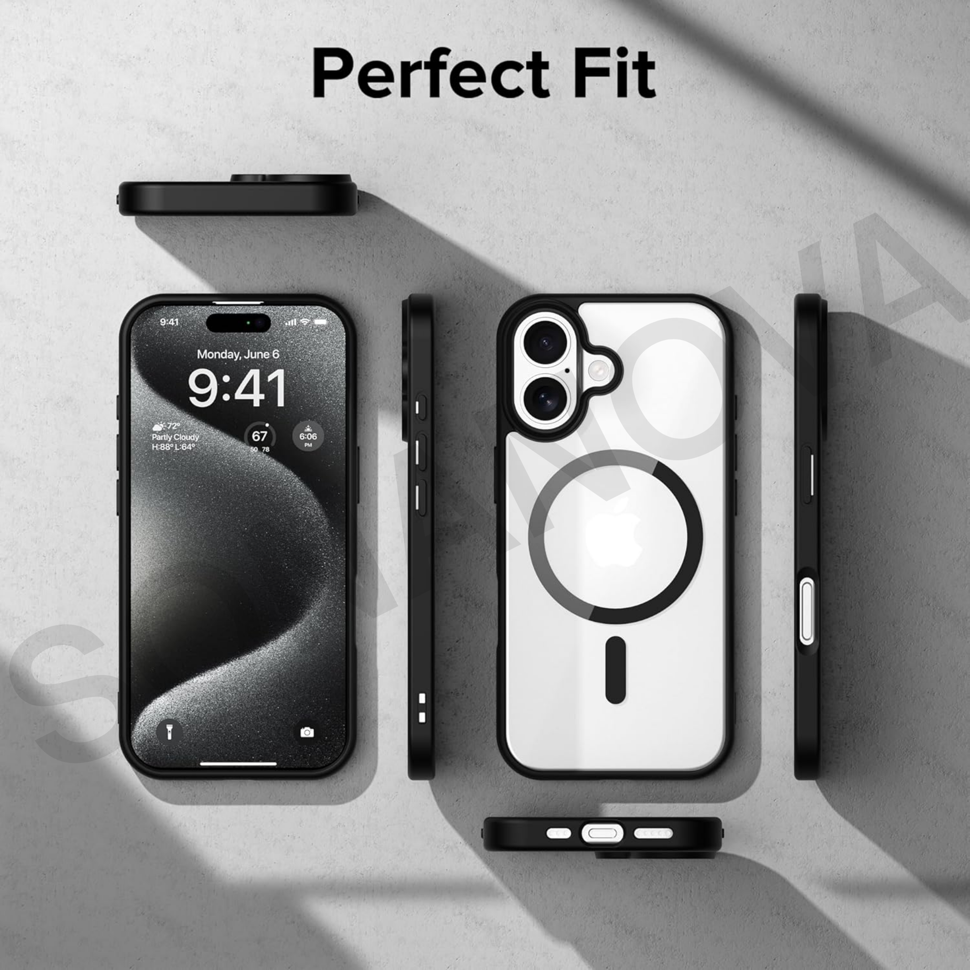 MagSafe Compatible iPhone 16 Case, Transparent & Slim Design, Shockproof, Durable, Anti-Scratch, Black Border