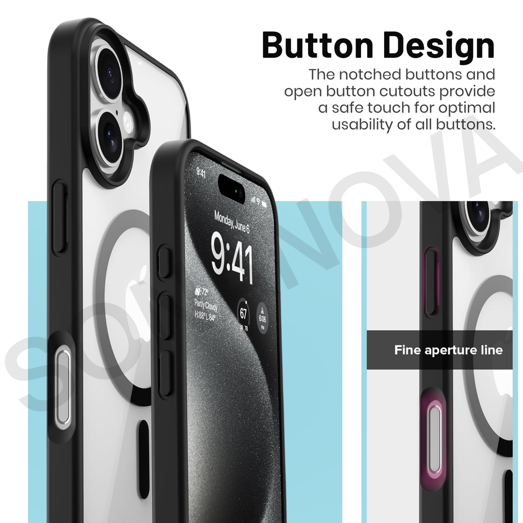 MagSafe Compatible iPhone 16 Case, Transparent & Slim Design, Shockproof, Durable, Anti-Scratch, Black Border