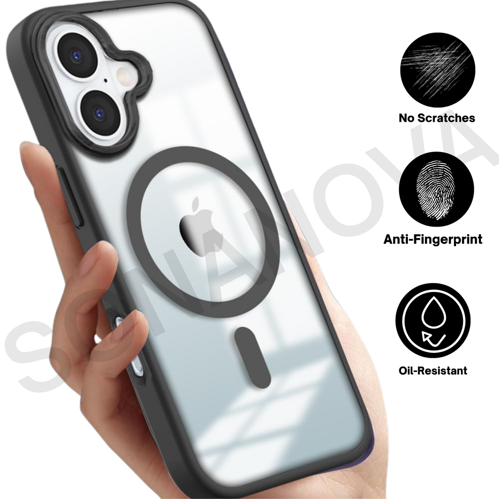 MagSafe Compatible iPhone 16 Case, Transparent & Slim Design, Shockproof, Durable, Anti-Scratch, Black Border