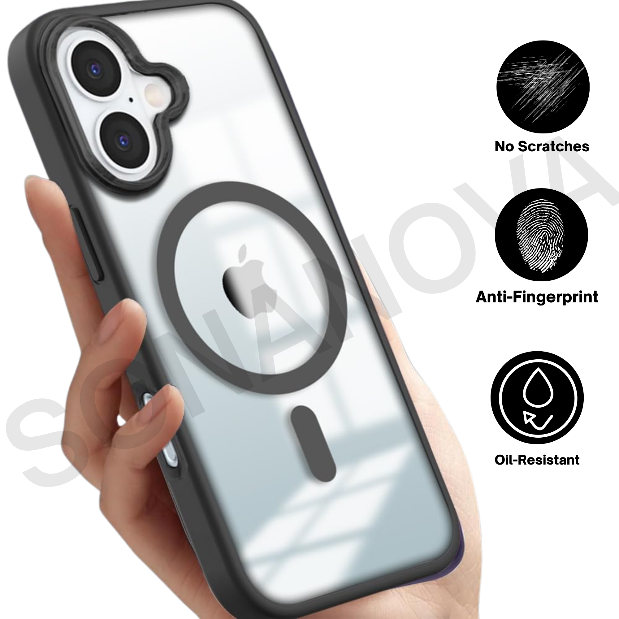 MagSafe Compatible iPhone 16 Case, Transparent & Slim Design, Shockproof, Durable, Anti-Scratch, Black Border