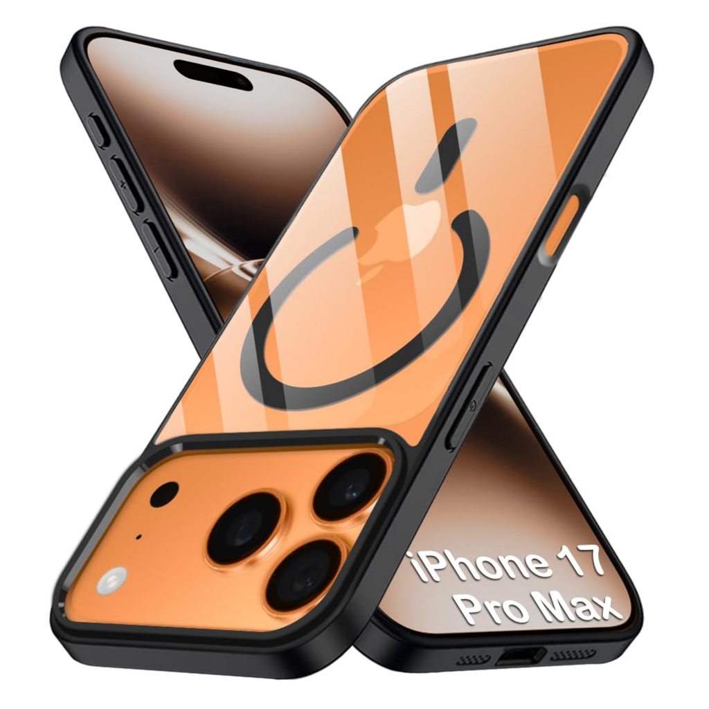 MagSafe Compatible iPhone 17 Pro Max Case, Orange Design with Black Border