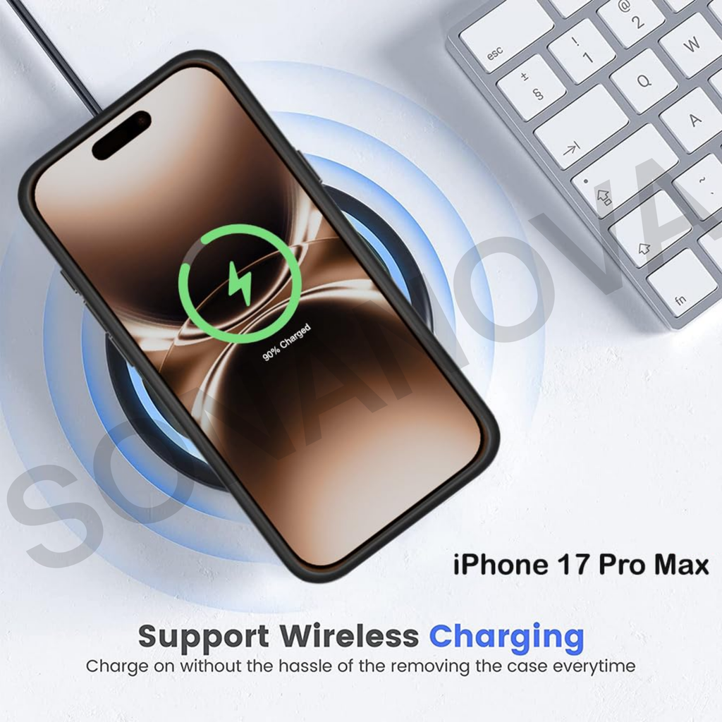 MagSafe Compatible iPhone 17 Pro Max Case, Orange Design with Black Border