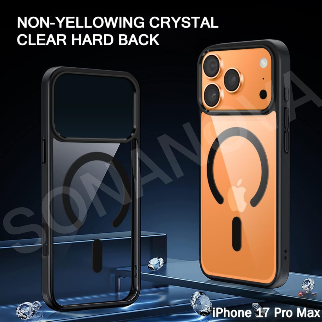 MagSafe Compatible iPhone 17 Pro Max Case, Orange Design with Black Border