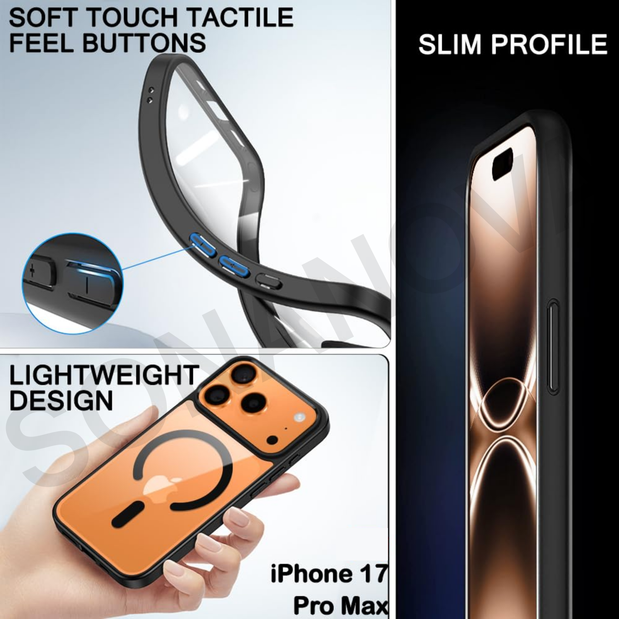 MagSafe Compatible iPhone 17 Pro Max Case, Orange Design with Black Border