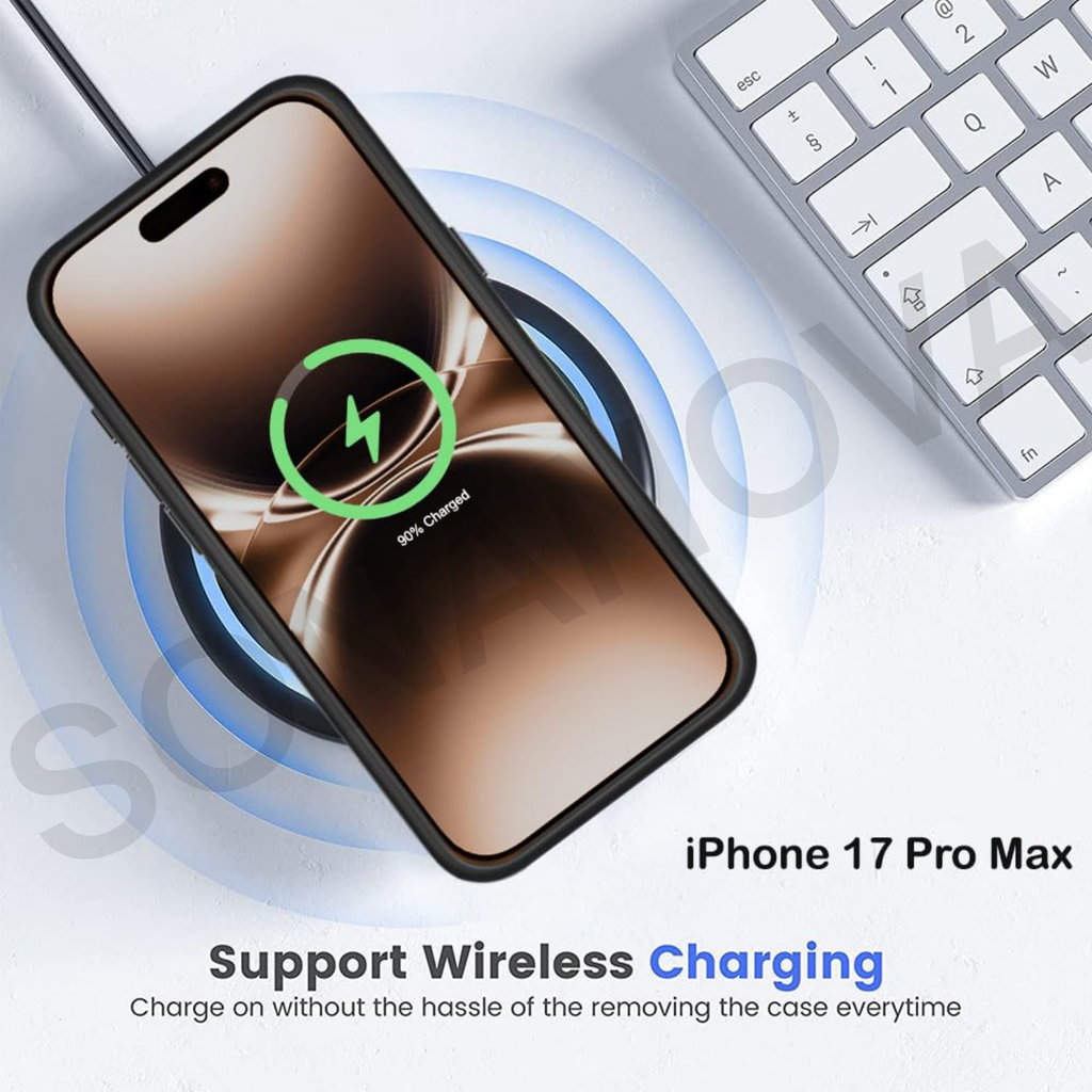 MagSafe Compatible iPhone 17 Pro Max Case, Orange Design with Black Border